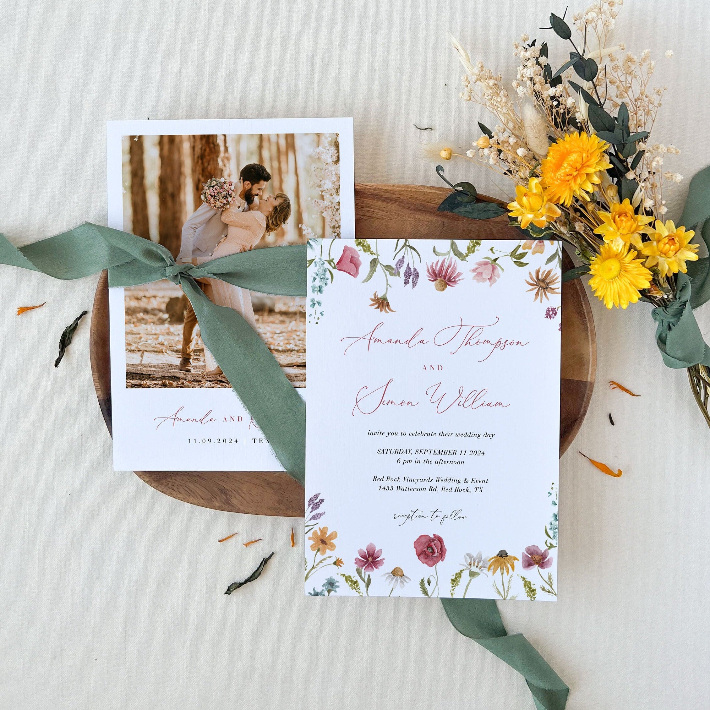 APRIL Watercolor Flower Wedding Invitation Suite Template – Creative ...