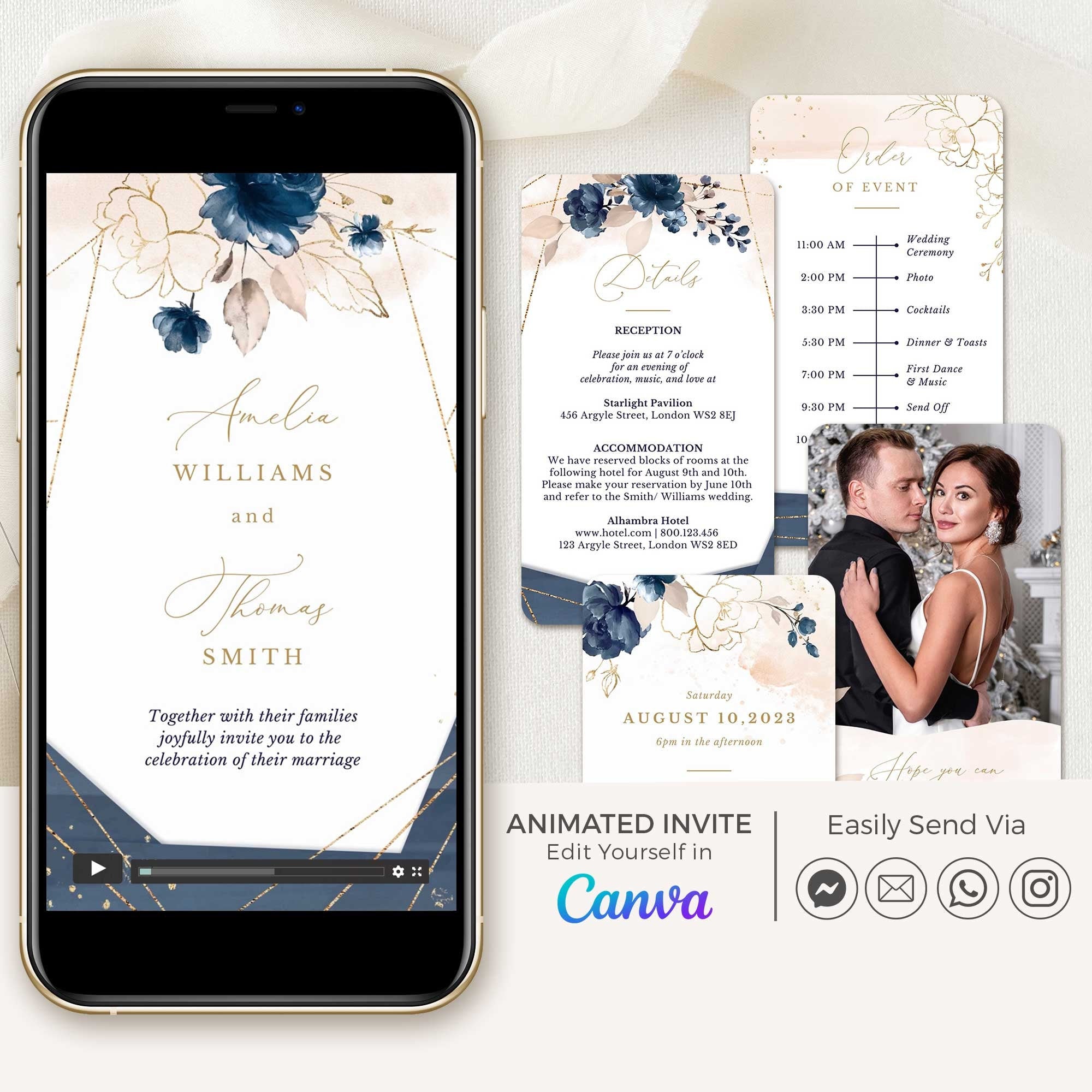ANTEA Blush & Navy Animated Wedding Invitation Video Template