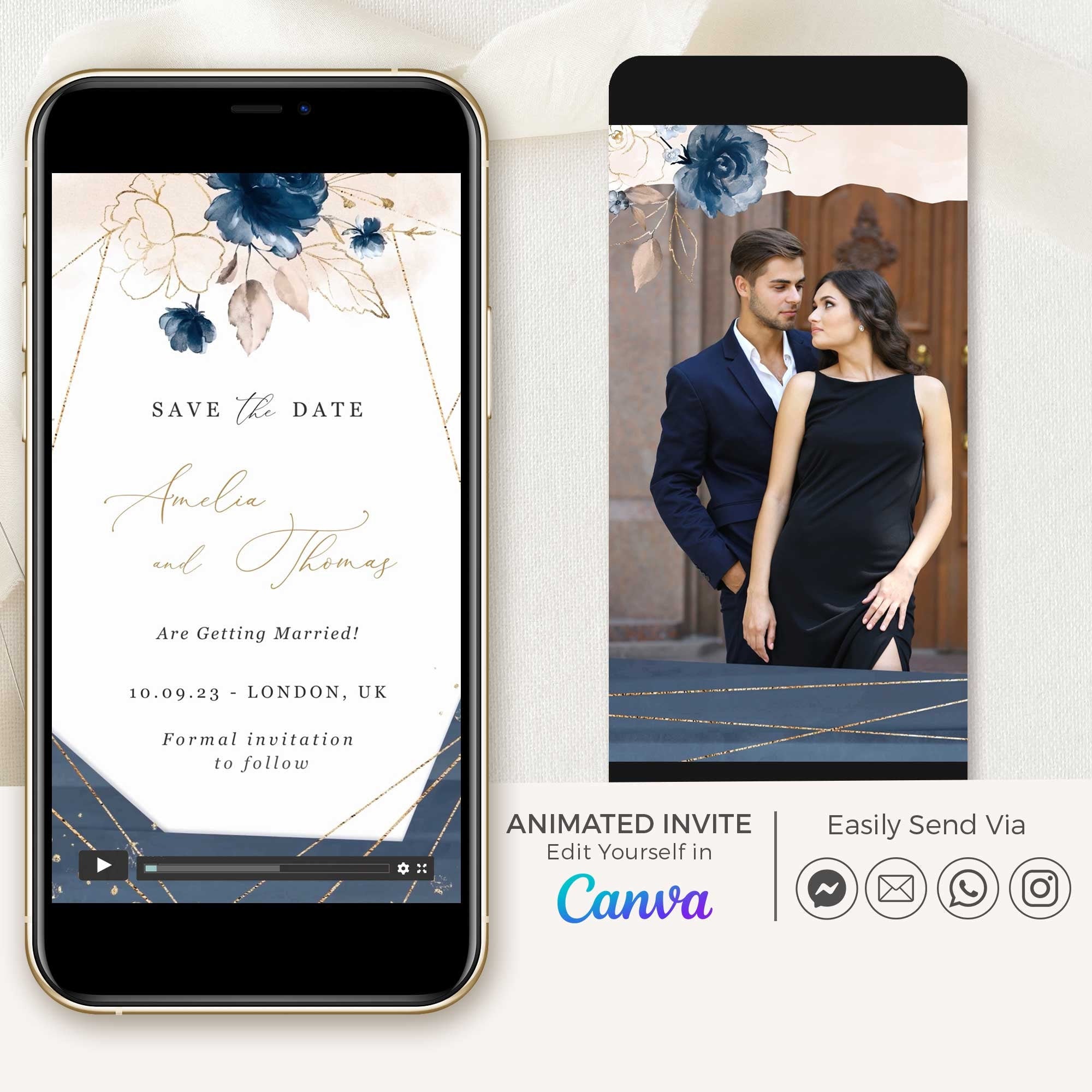 ANTEA Blush & Navy Animated Save the Date Video Template