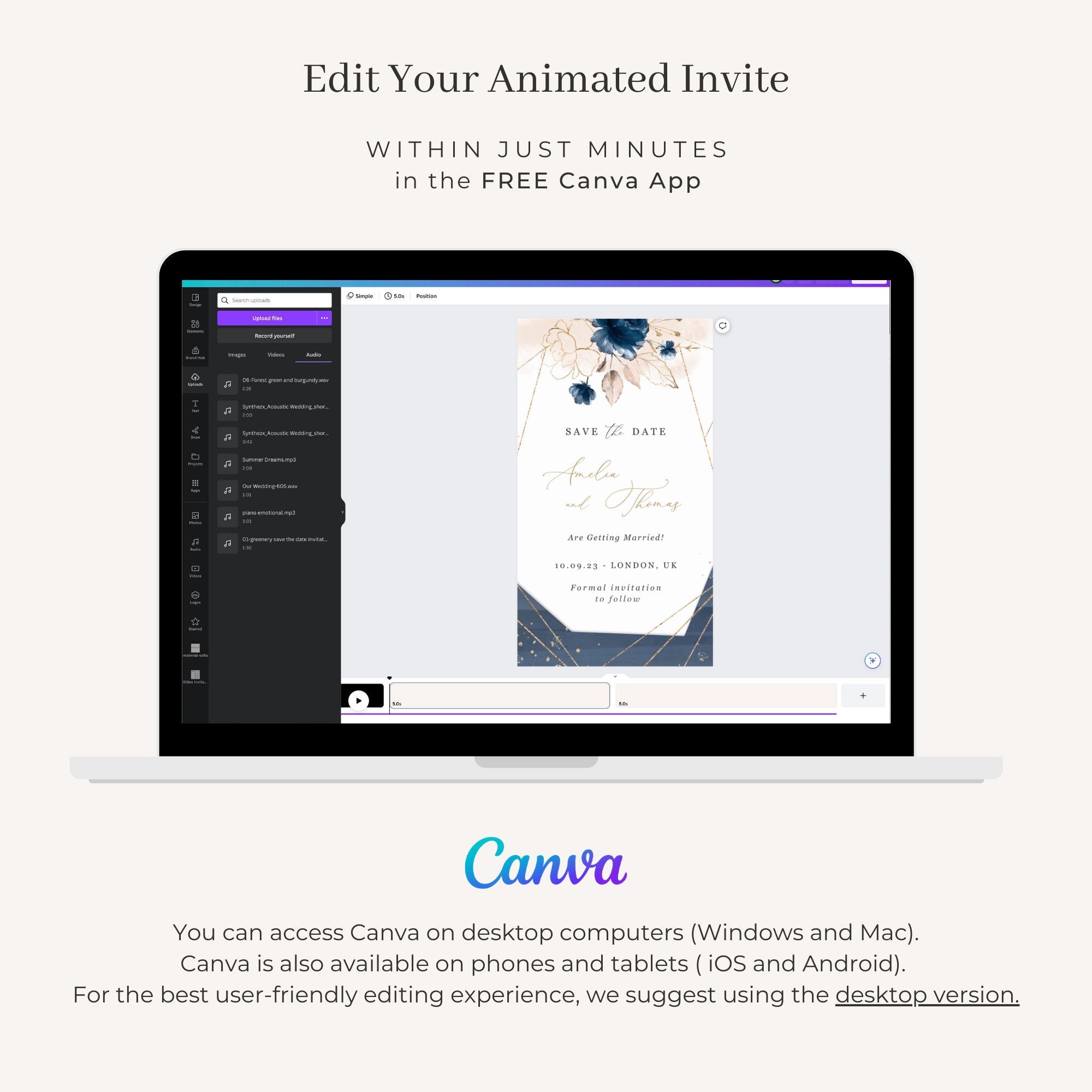 ANTEA Blush &amp; Navy Animated Save the Date Video Template