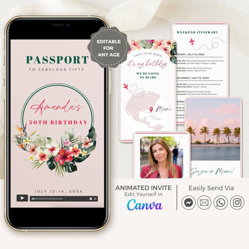 Tropical Floral Passport Birthday Invitation Video Template