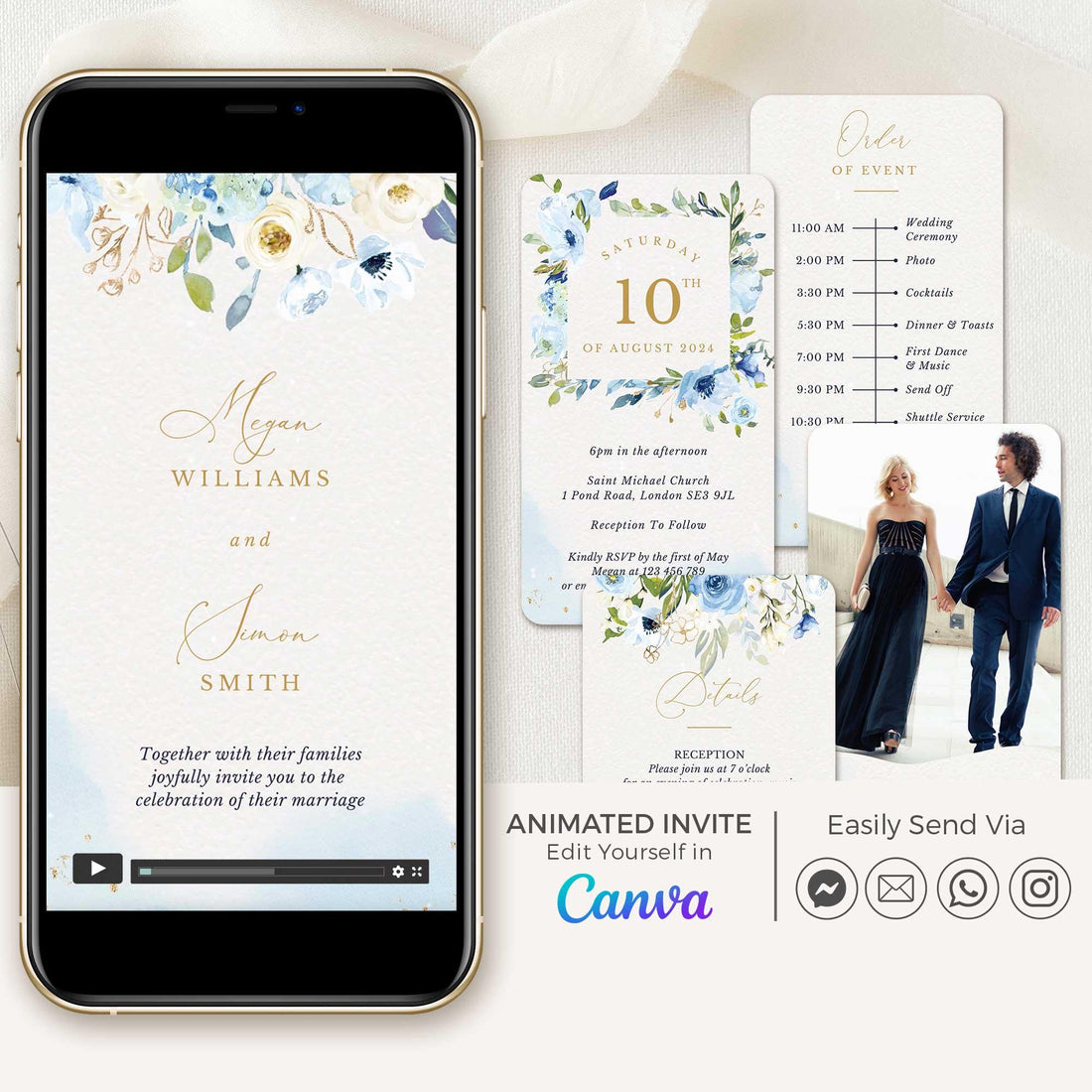 AZZURRA Dusty Blue Wedding Invitation Video Template