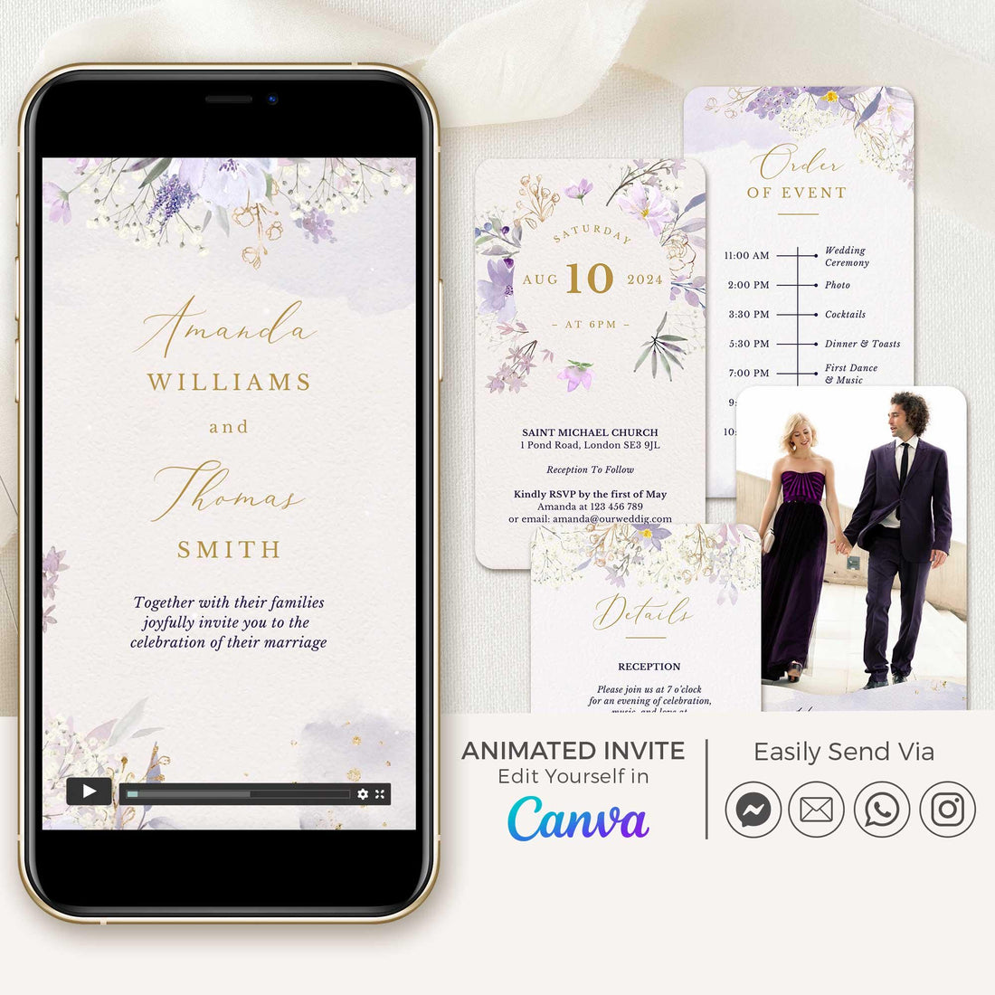 IRIS Purple Wedding Invitation Video Template