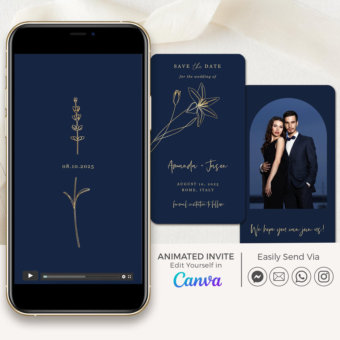 GIGLIOLA Navy & Gold Save the Date Video Template