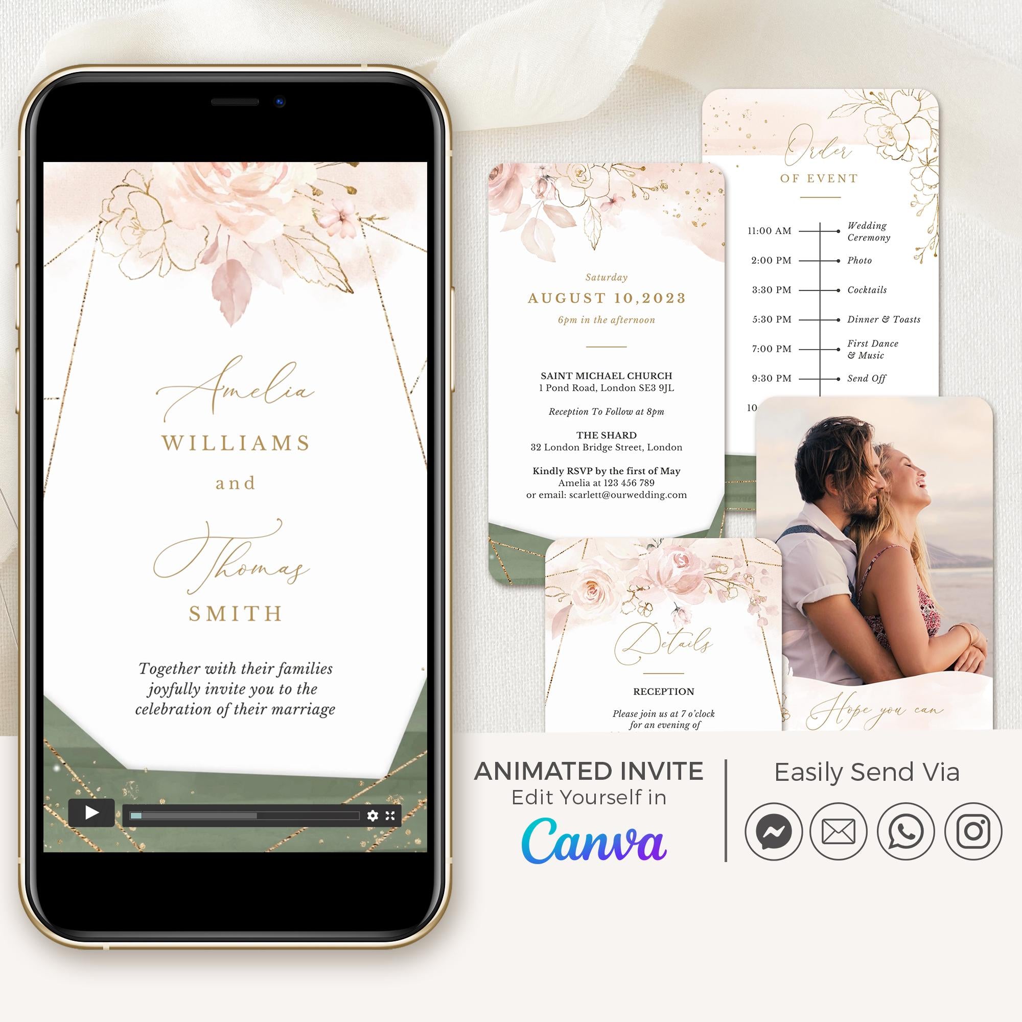 ANTEA Sage Green & Blush Wedding Invitation Video Template