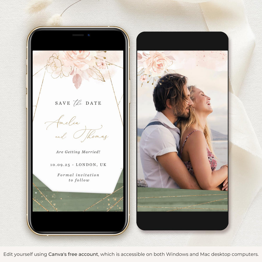 ANTEA Sage Green & Blush Save the Date Video Template