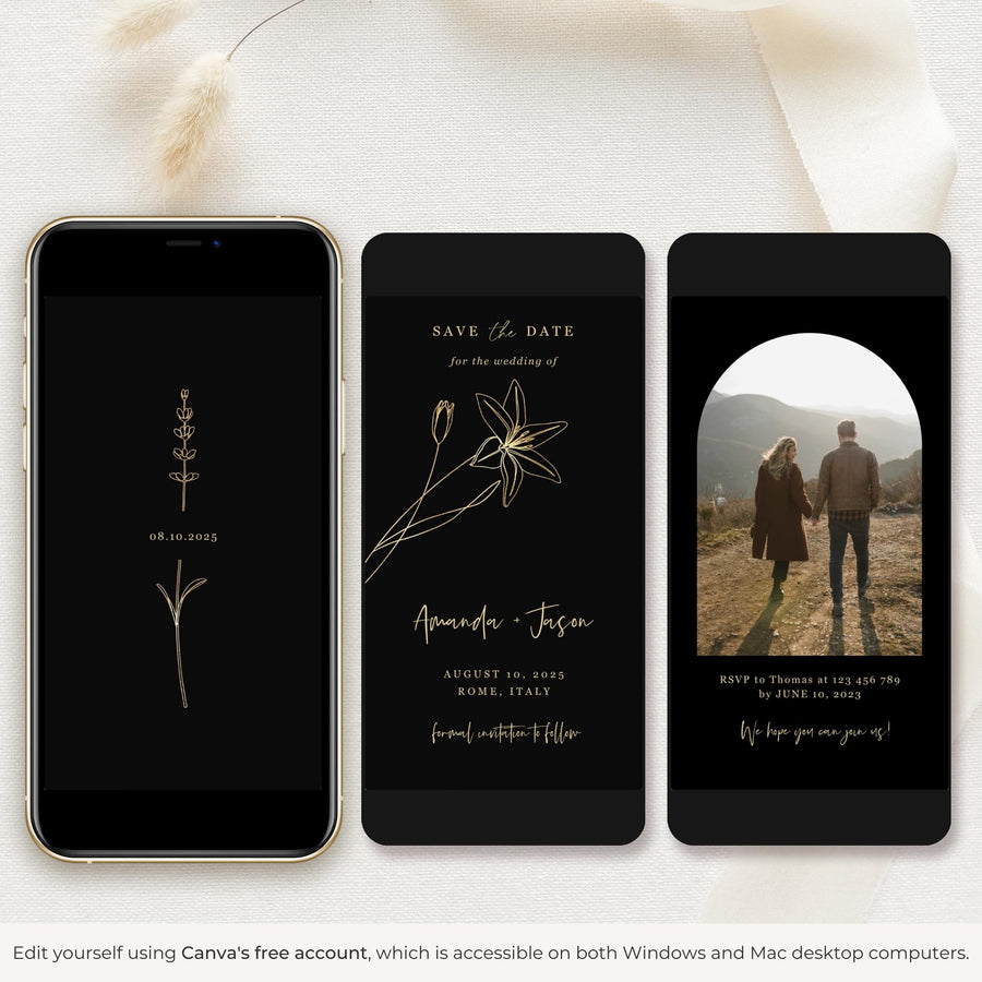 GIGLIOLA Black & Gold Save the Date Video Template