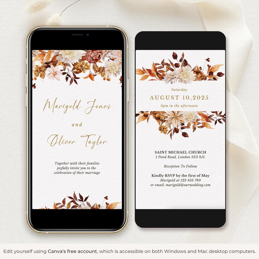 MARIGOLD Fall Boho Wedding Invitation Video Template