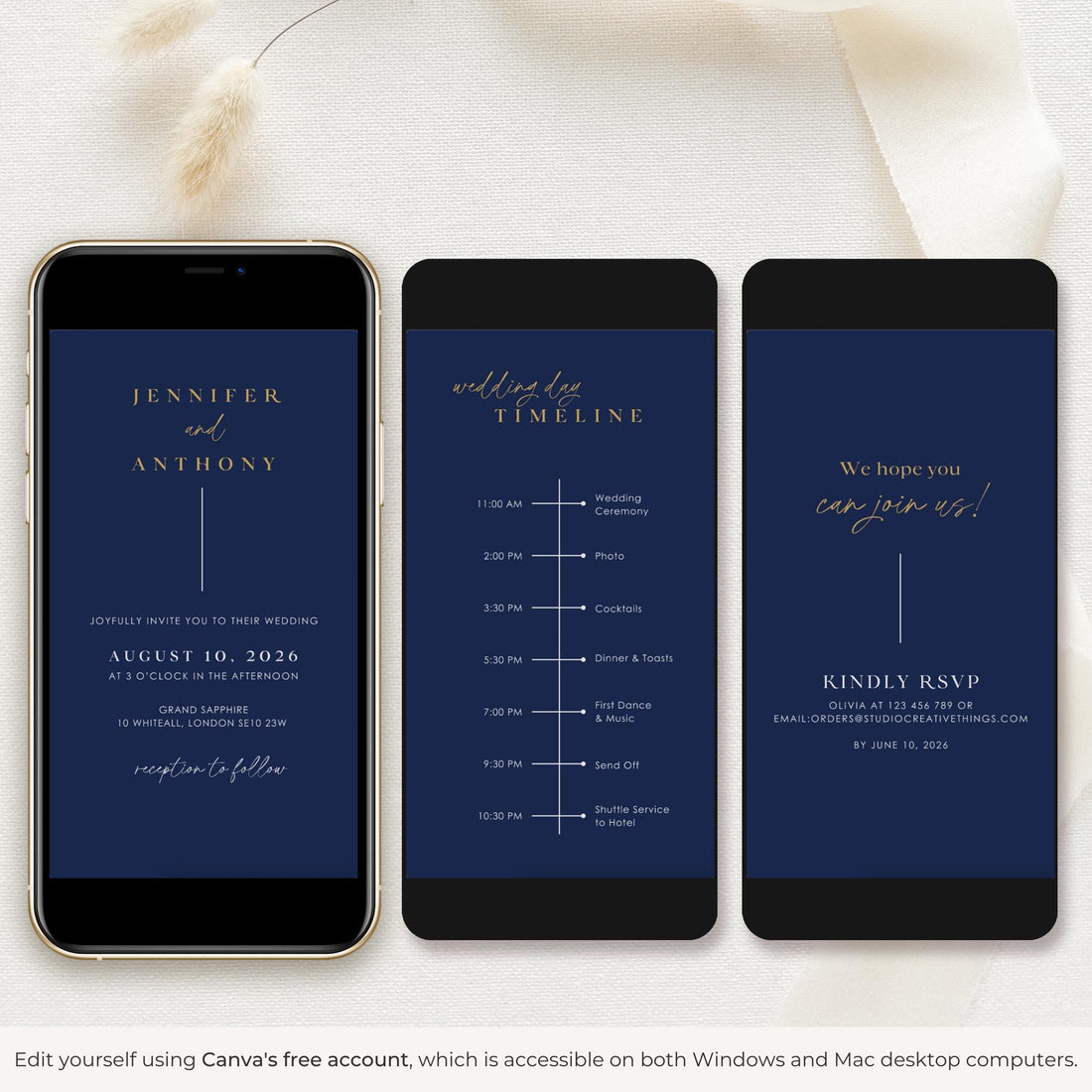 LAURA Navy Wedding Invitation Video Template