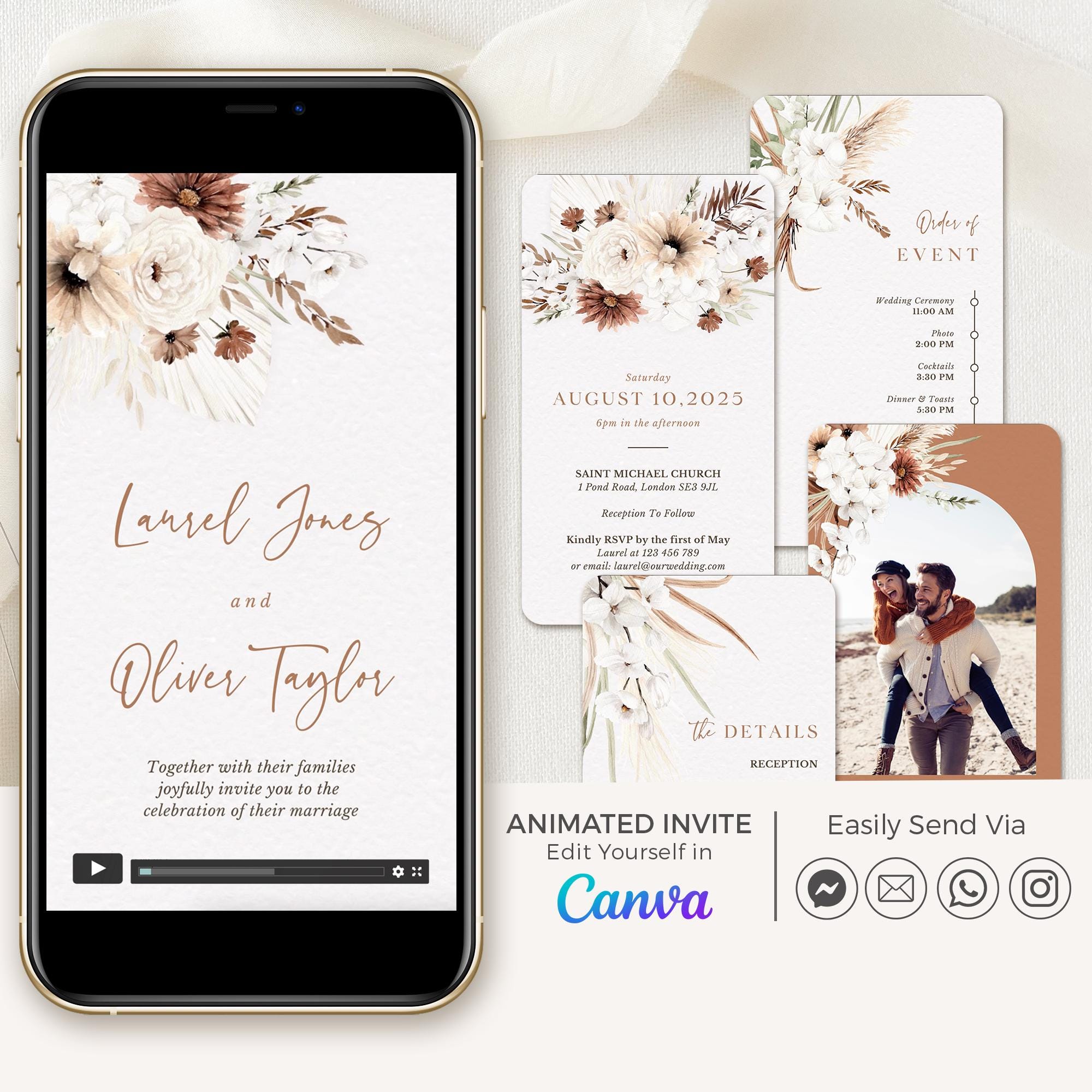 LAUREL Boho Wedding Invitation Video Template