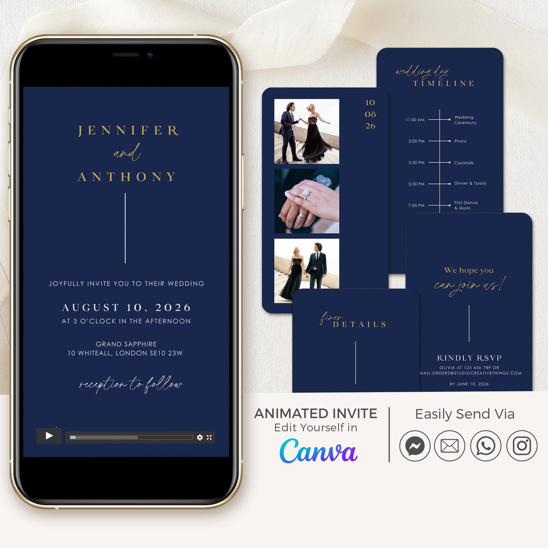 LAURA Navy Wedding Invitation Video Template