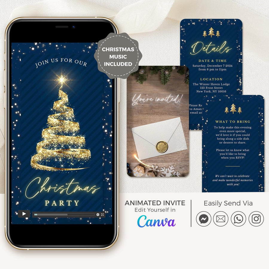 Christmas Tree Invitation Animated - Blue