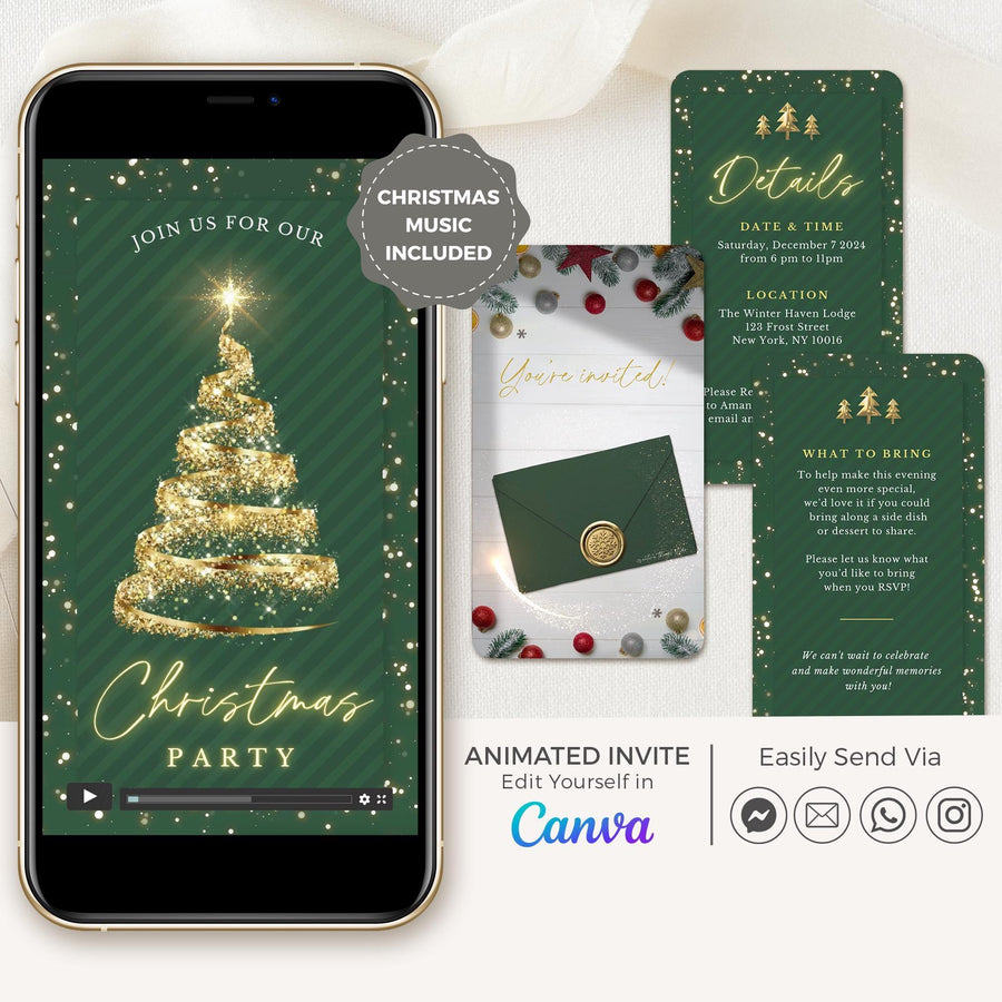 Christmas Tree Invitation Animated - Green