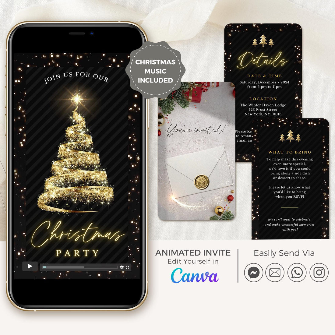 Christmas Tree Invitation Animated - Black