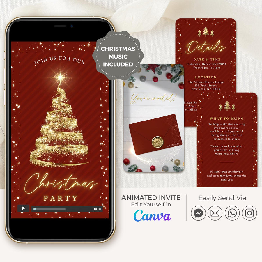 Christmas Tree Invitation Animated - Red