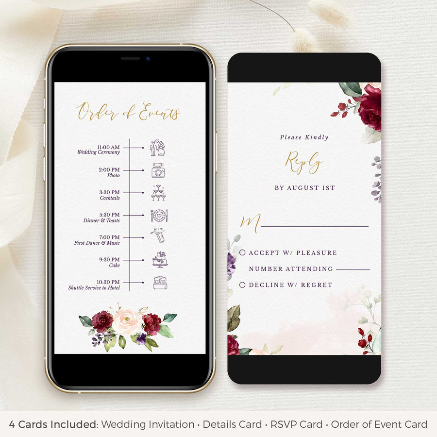 Rossella | Burgundy Electronic Wedding Invitation