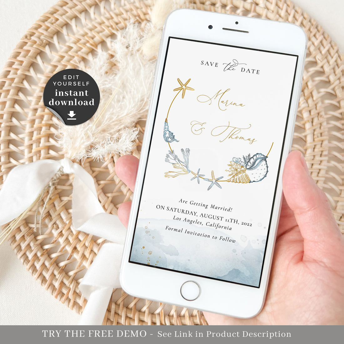 Marina | Beach Wedding Save the Date Digital Invitation