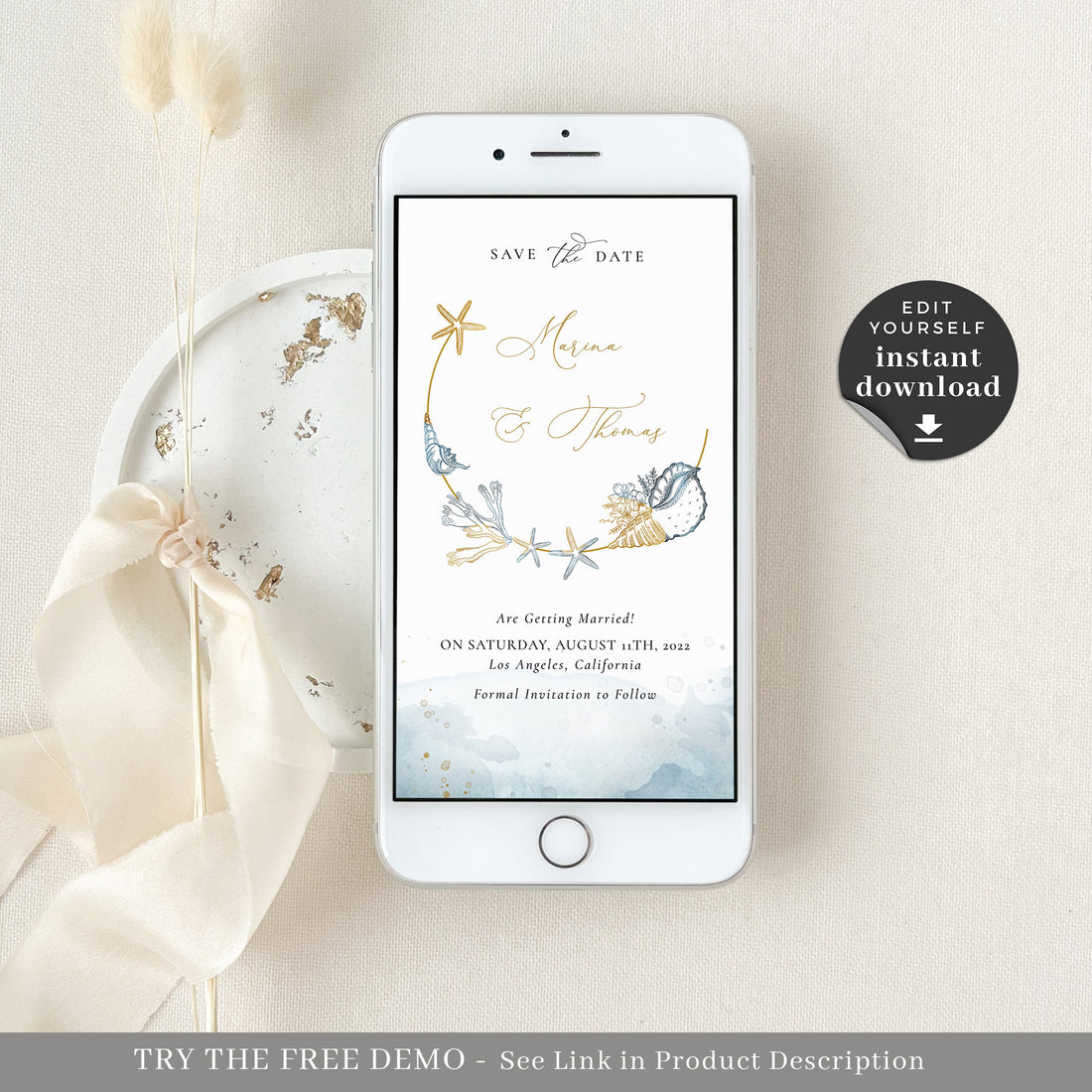 Marina | Beach Wedding Save the Date Digital Invitation