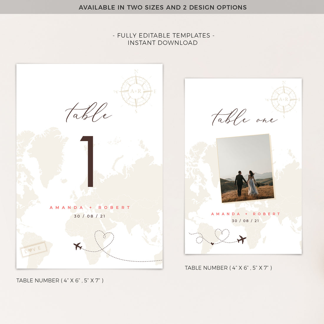 Sofia | World Map Table numbers Wedding Template
