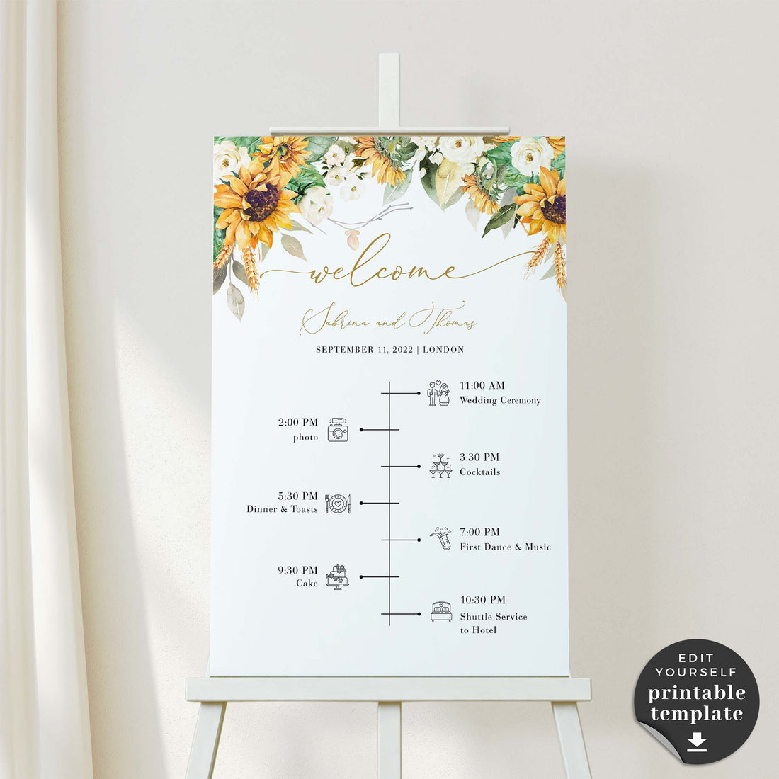 Marisol | Sunflowers Order of the Day Wedding Sign Template