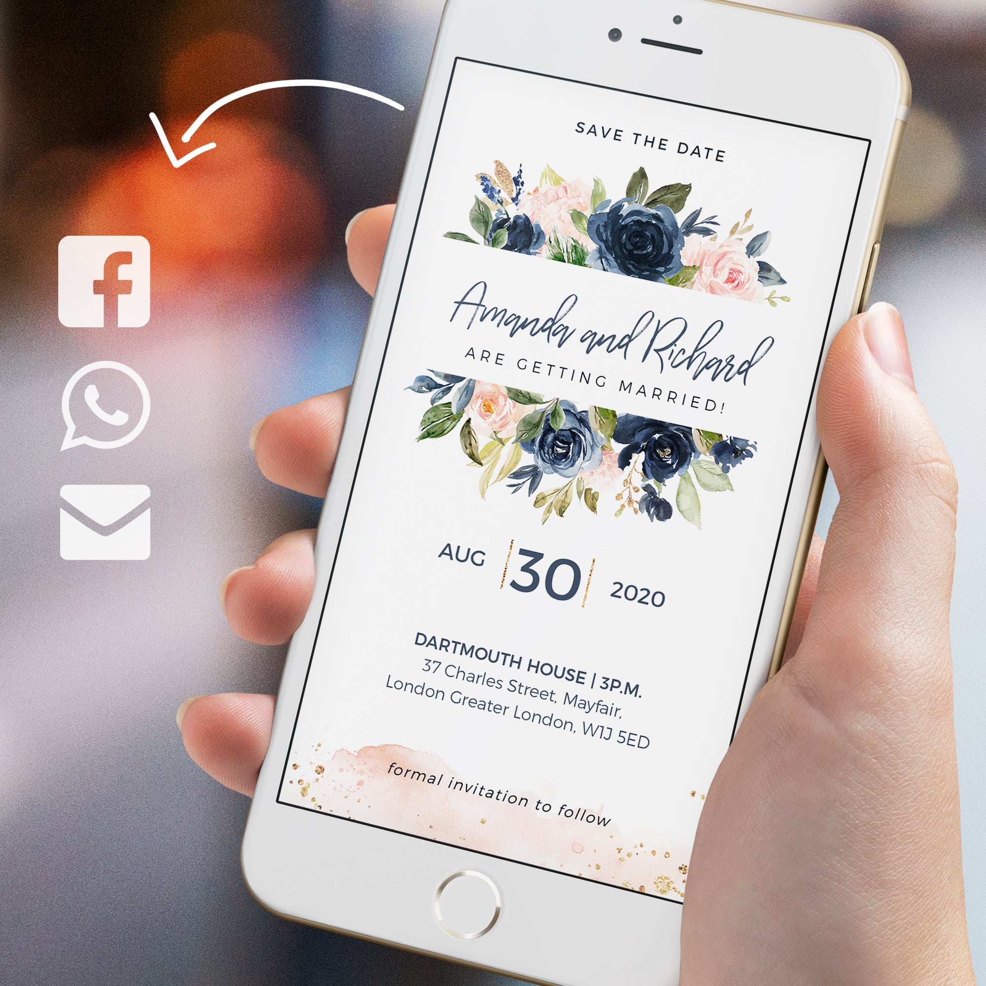 Antea | Floral Blush & Navy Electronic Save the Date