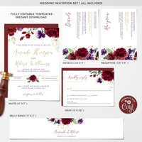 Rossella | Burgundy Wedding Invitation Set Printable