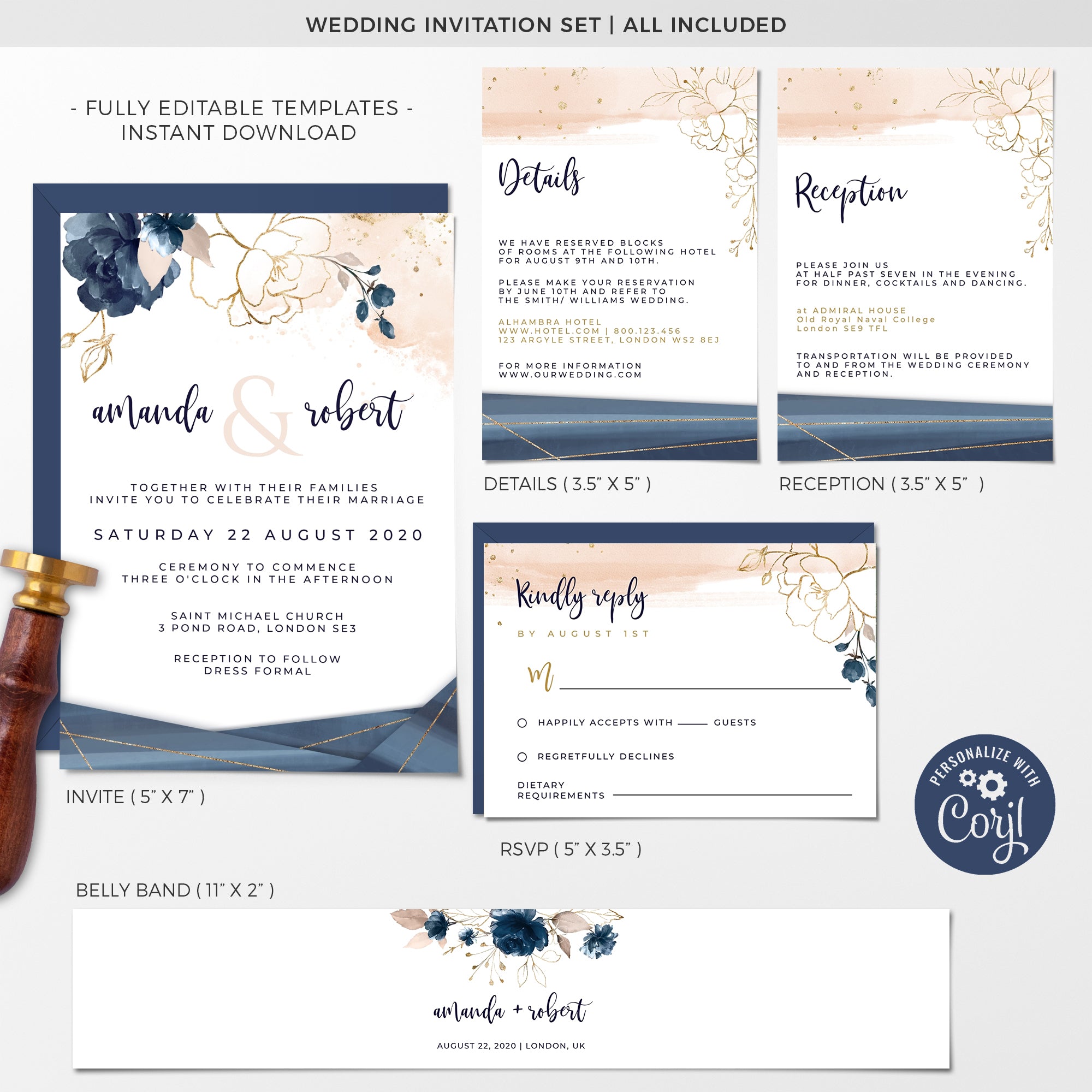 Antea | printable wedding invitations with RSVP