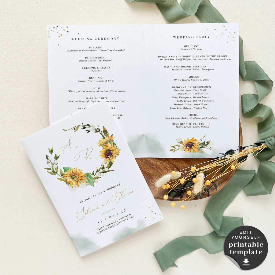 Marisol Sunflowers Wedding Program Template