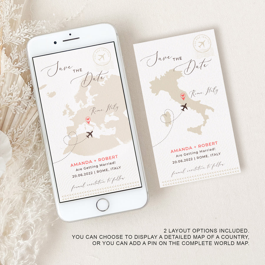 Sofia | World Map Destination Wedding Save the Date Evite