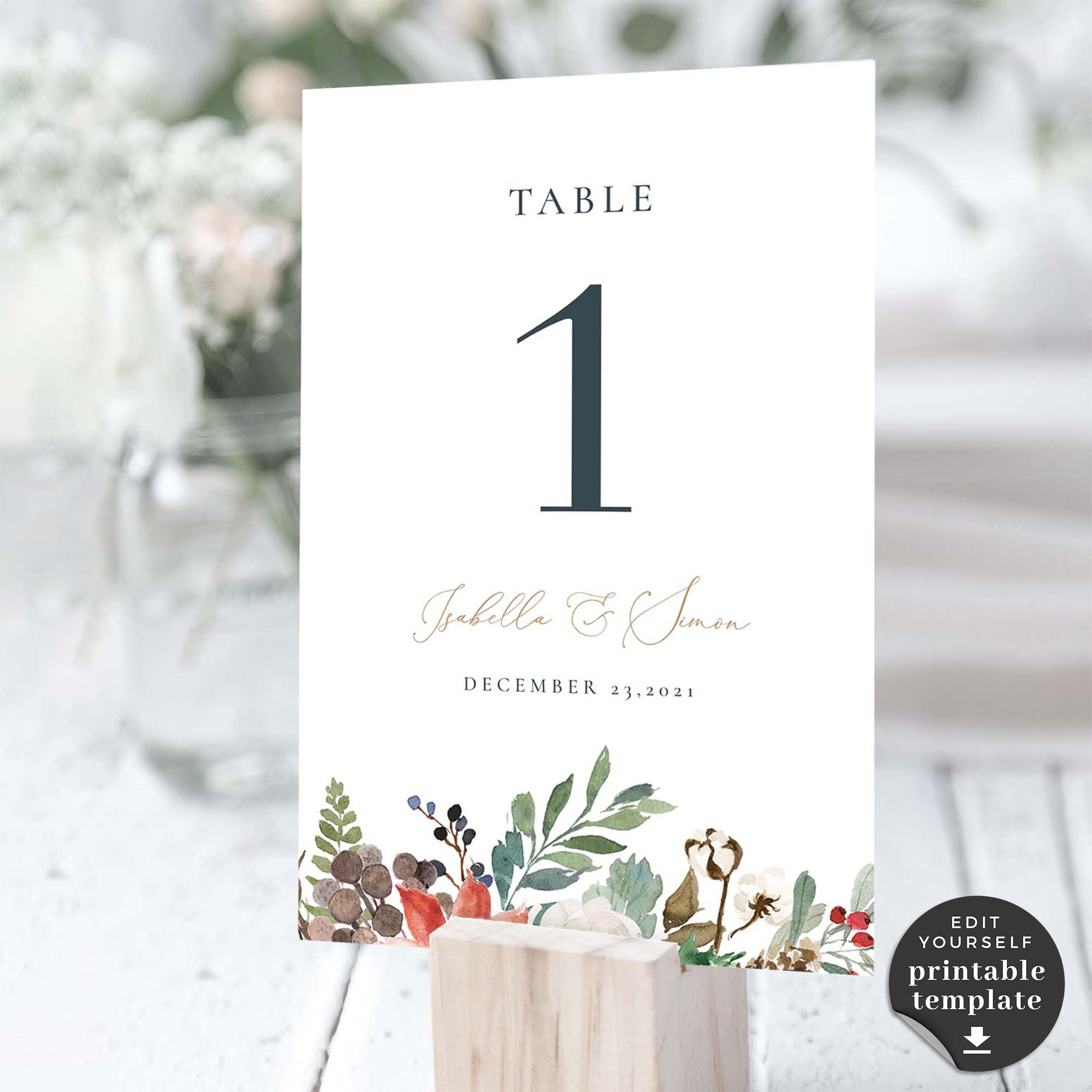 Natalia | Christmas Wedding Table numbers Template