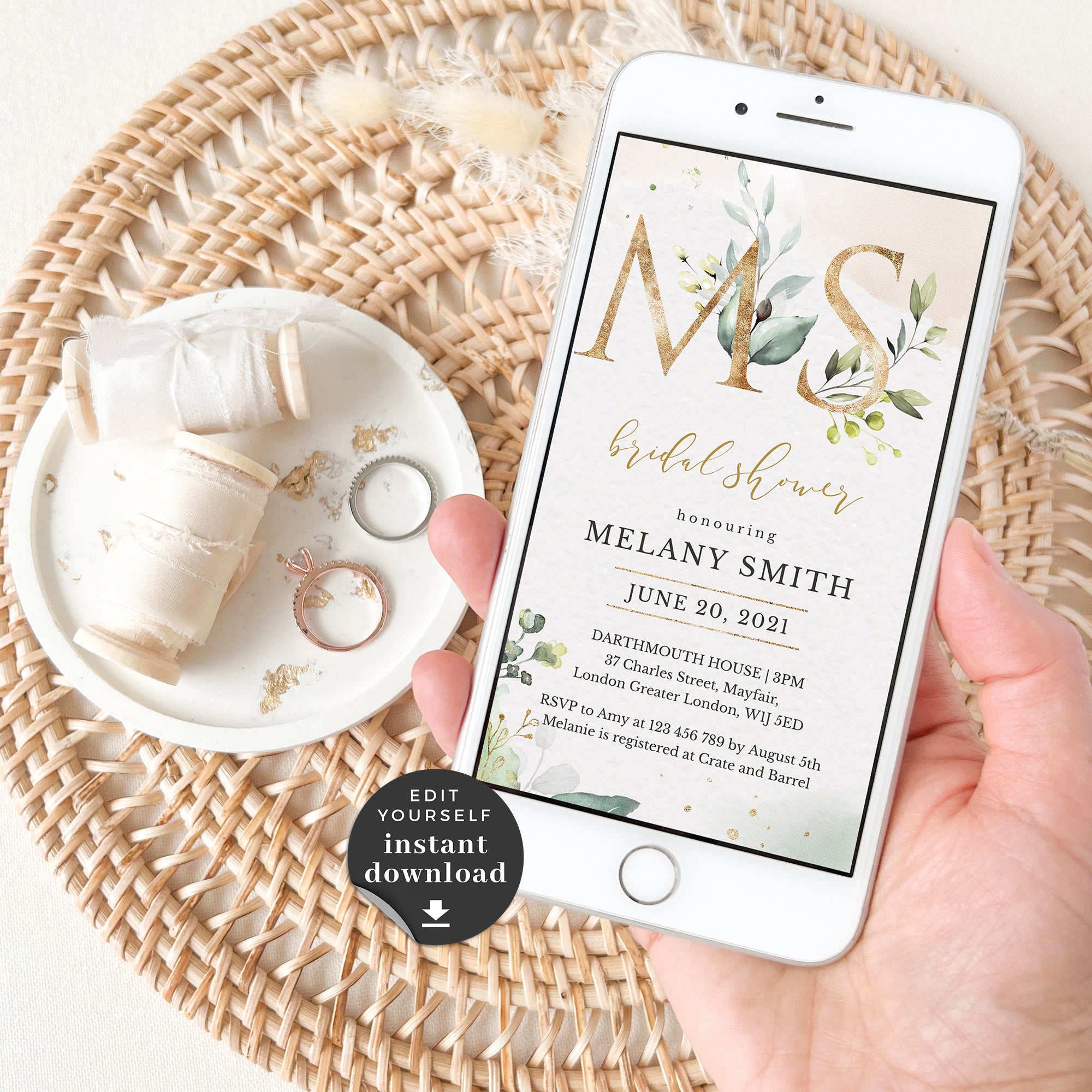 Flora | Rustic Bridal Shower Electronic Invitations