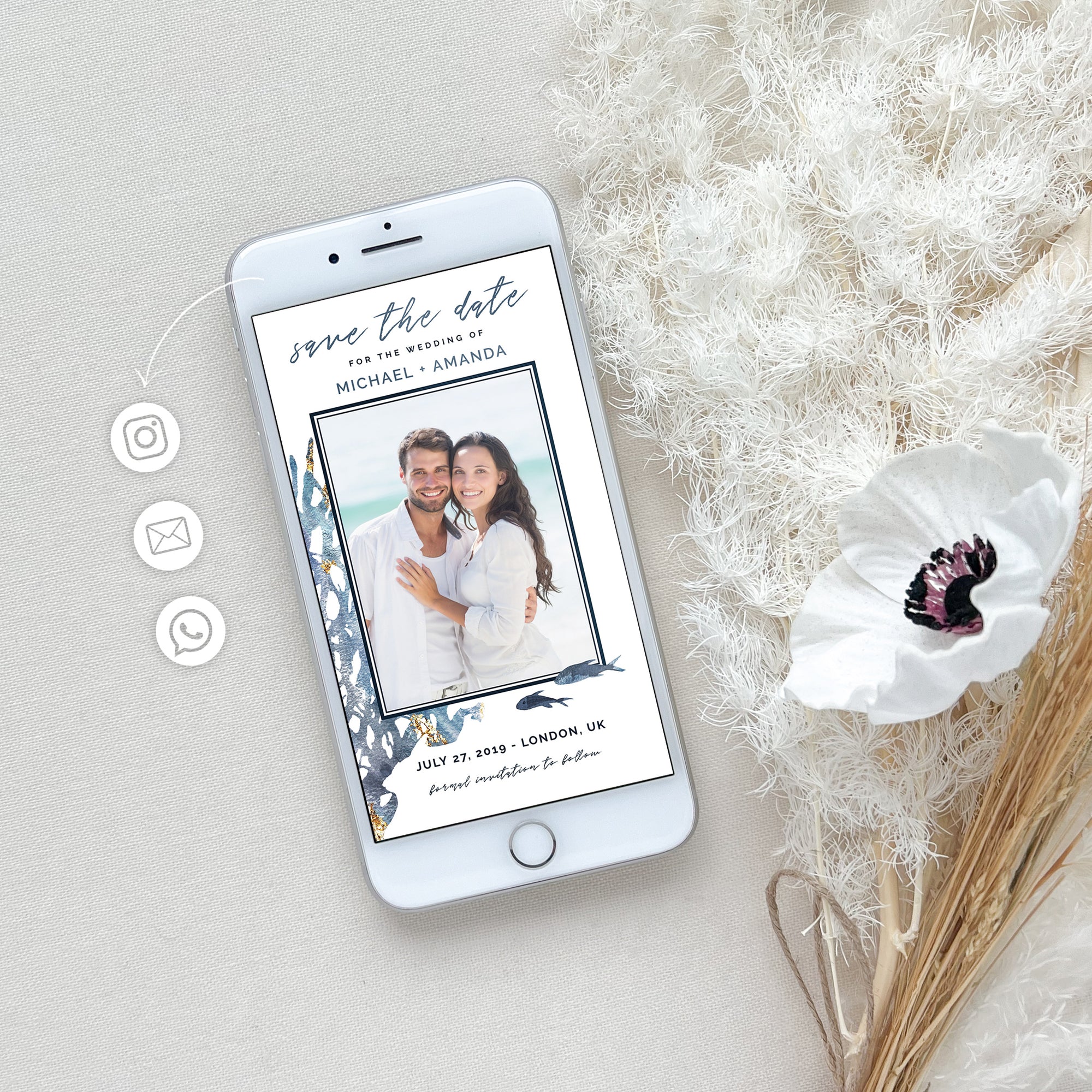 Marina | Beach Wedding Save the Date Evite With Photo