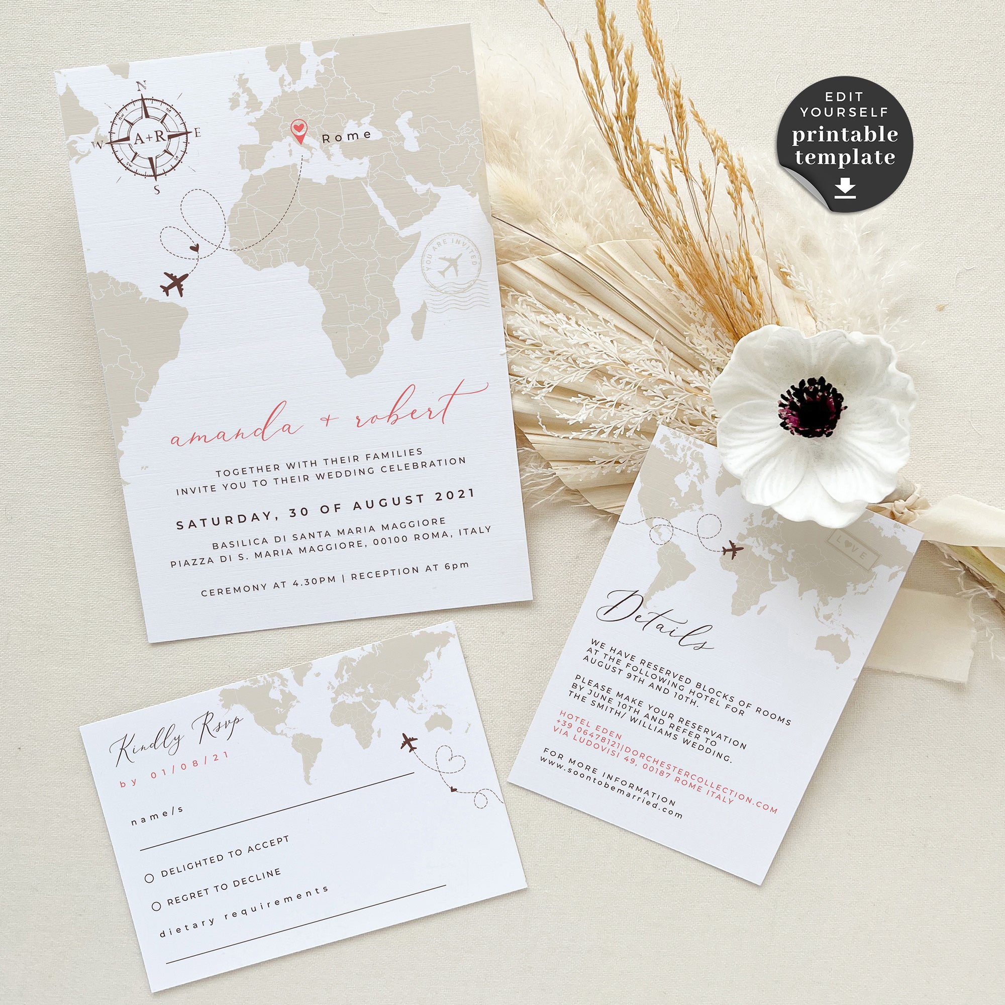 Sofia | Travel Themed Wedding Invitation with RSVP Printable