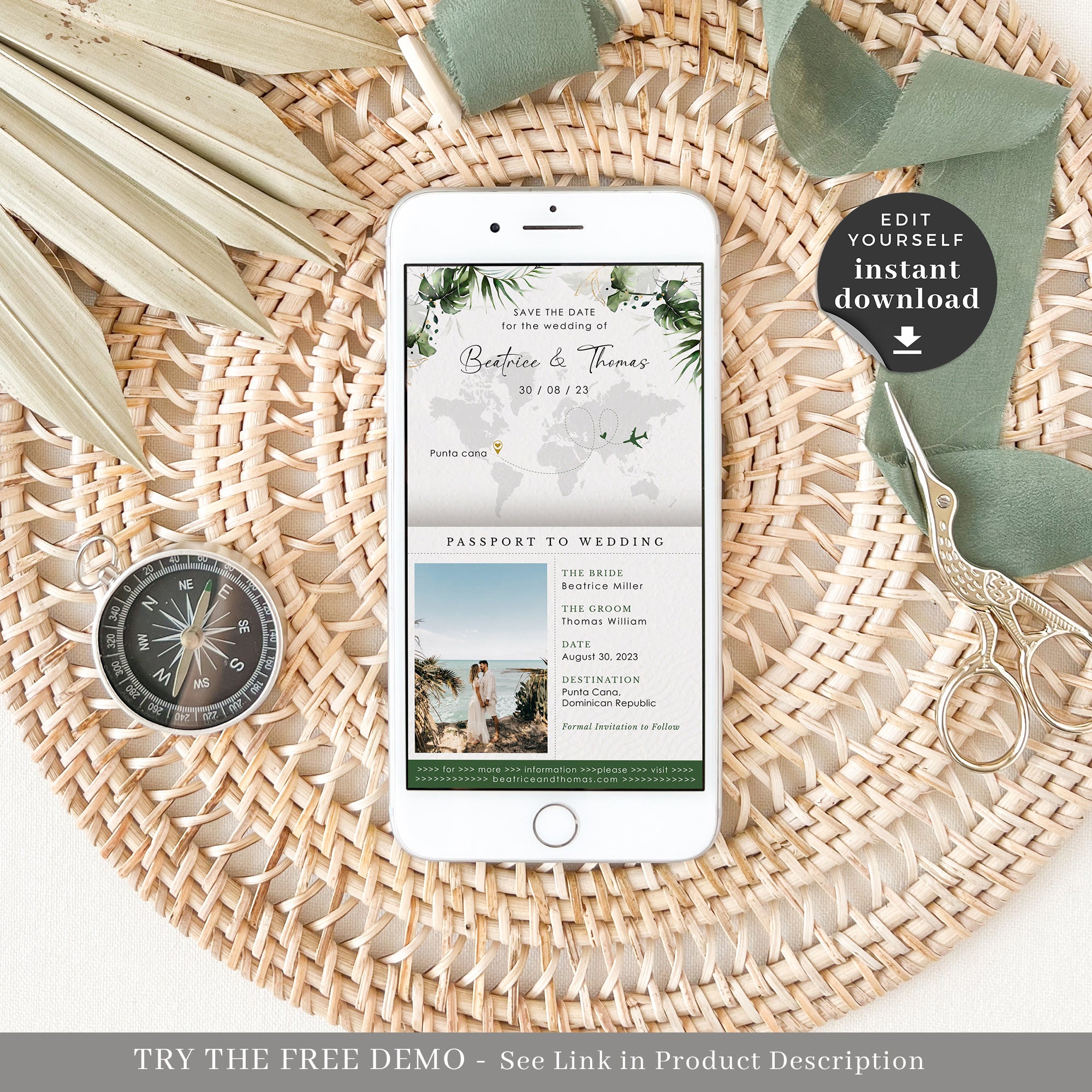 PALMA Tropical Wedding Passport Save the Date Digital