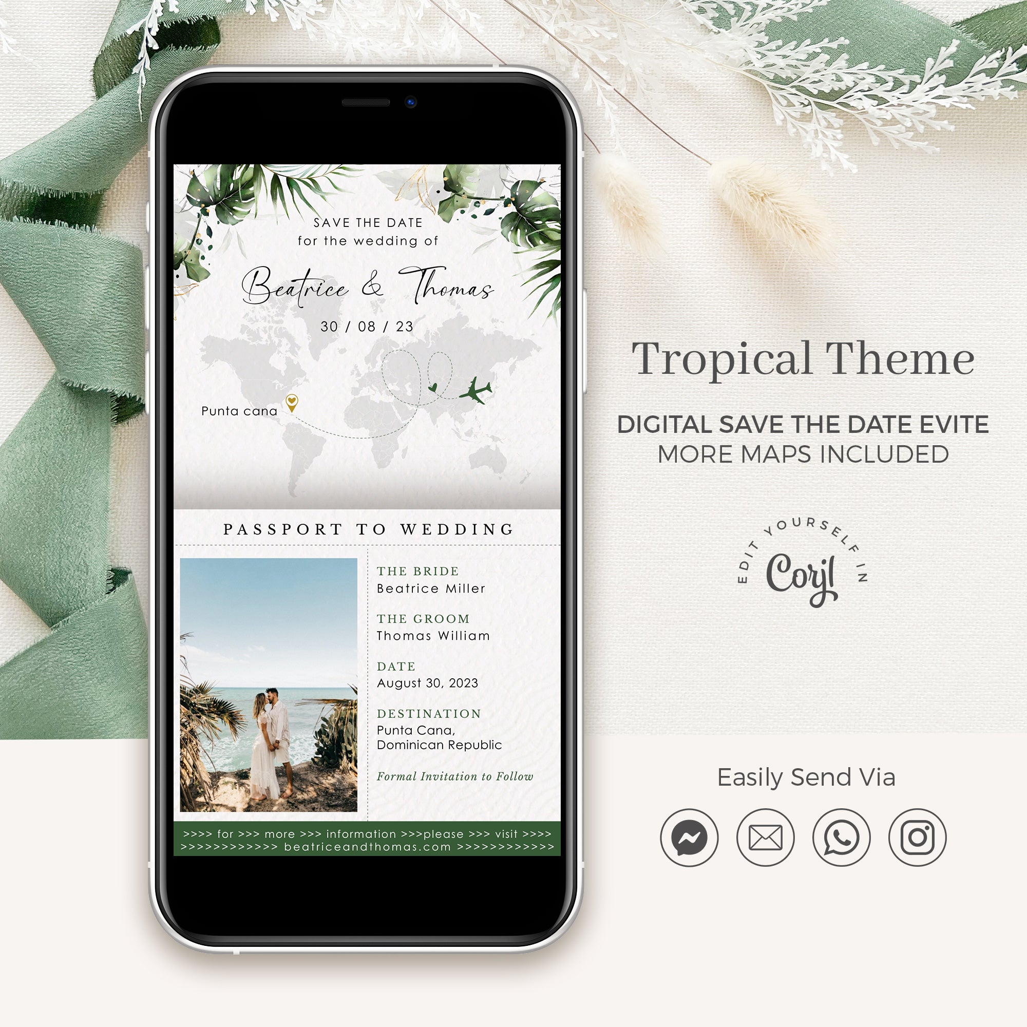 PALMA Tropical Wedding Passport Save the Date Digital