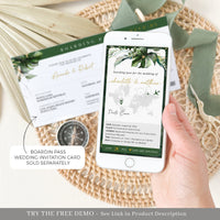 Palma | Tropical Wedding Boarding Pass Wedding Invitation Evite