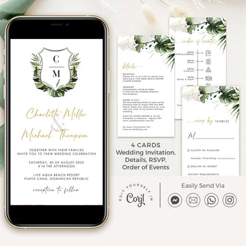 Tropical Wedding Digital Invites with Rsvp
