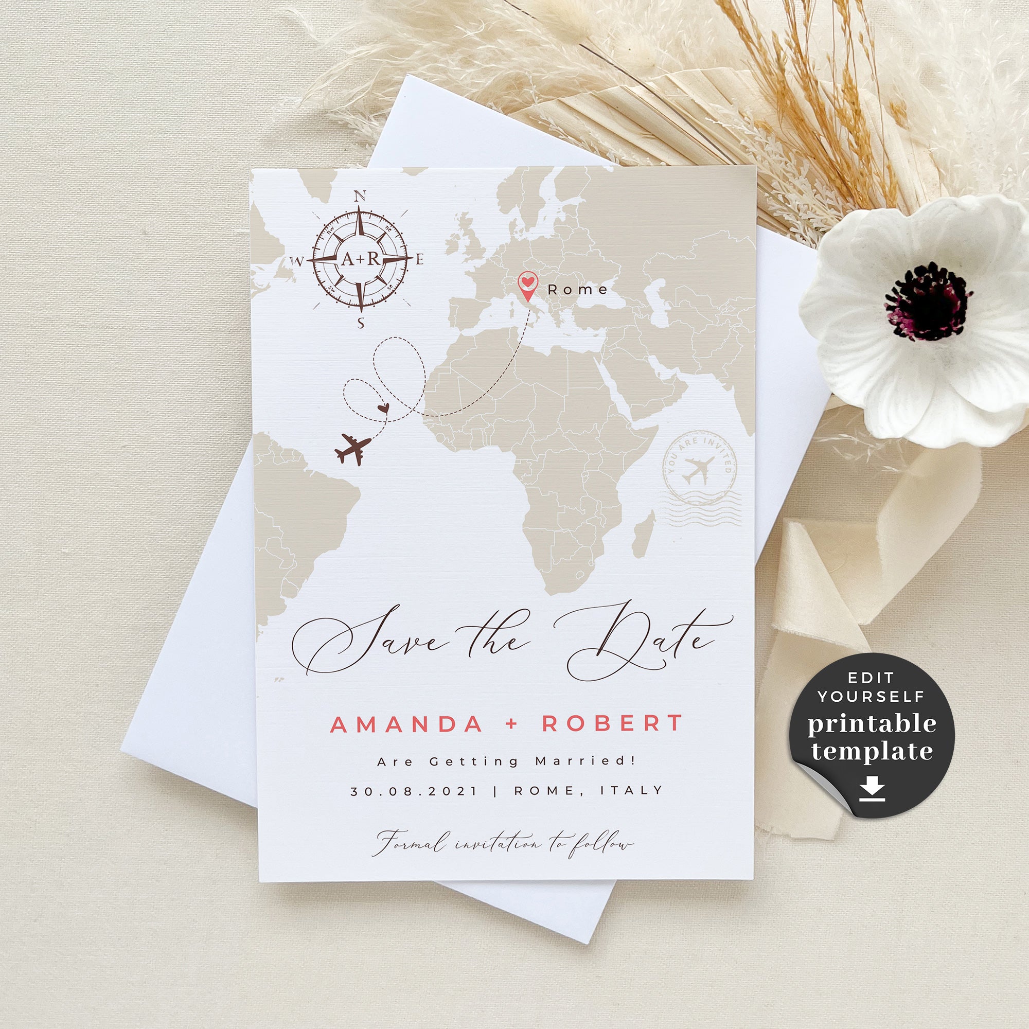 Sofia | World Map Save the Date Card Template