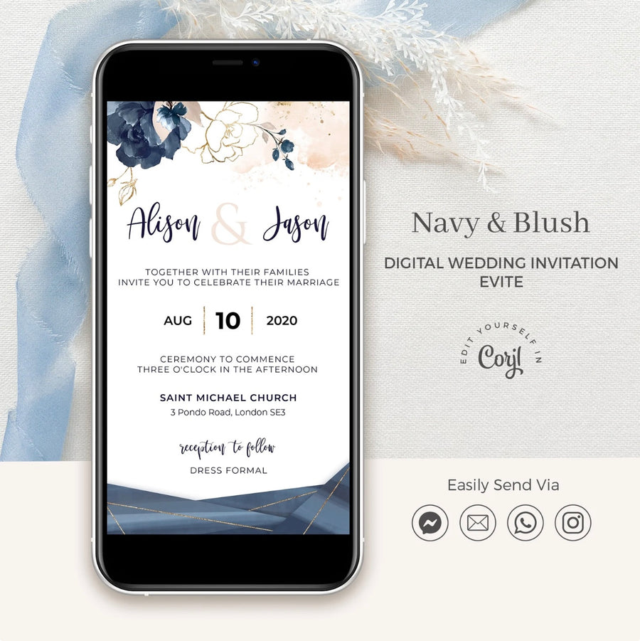 Antea | Blush Navy Electronic Wedding Invitation