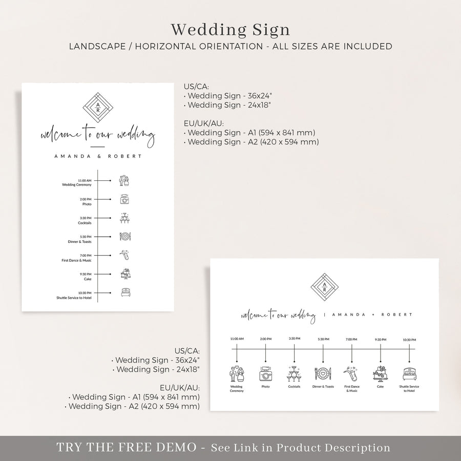 Giulia | Wedding Day Timeline Sign Template