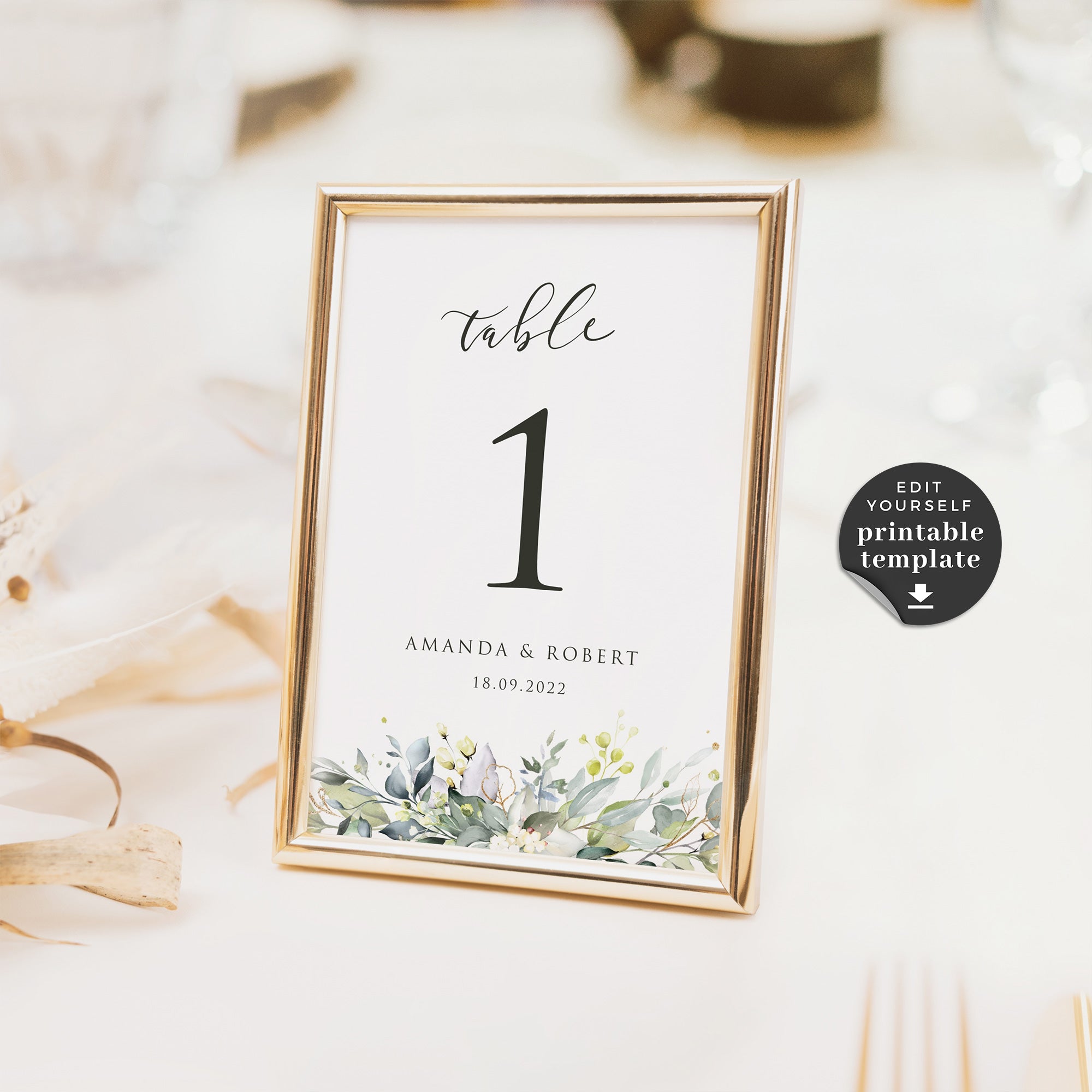 Flora | Rustic Wedding Table numbers Template
