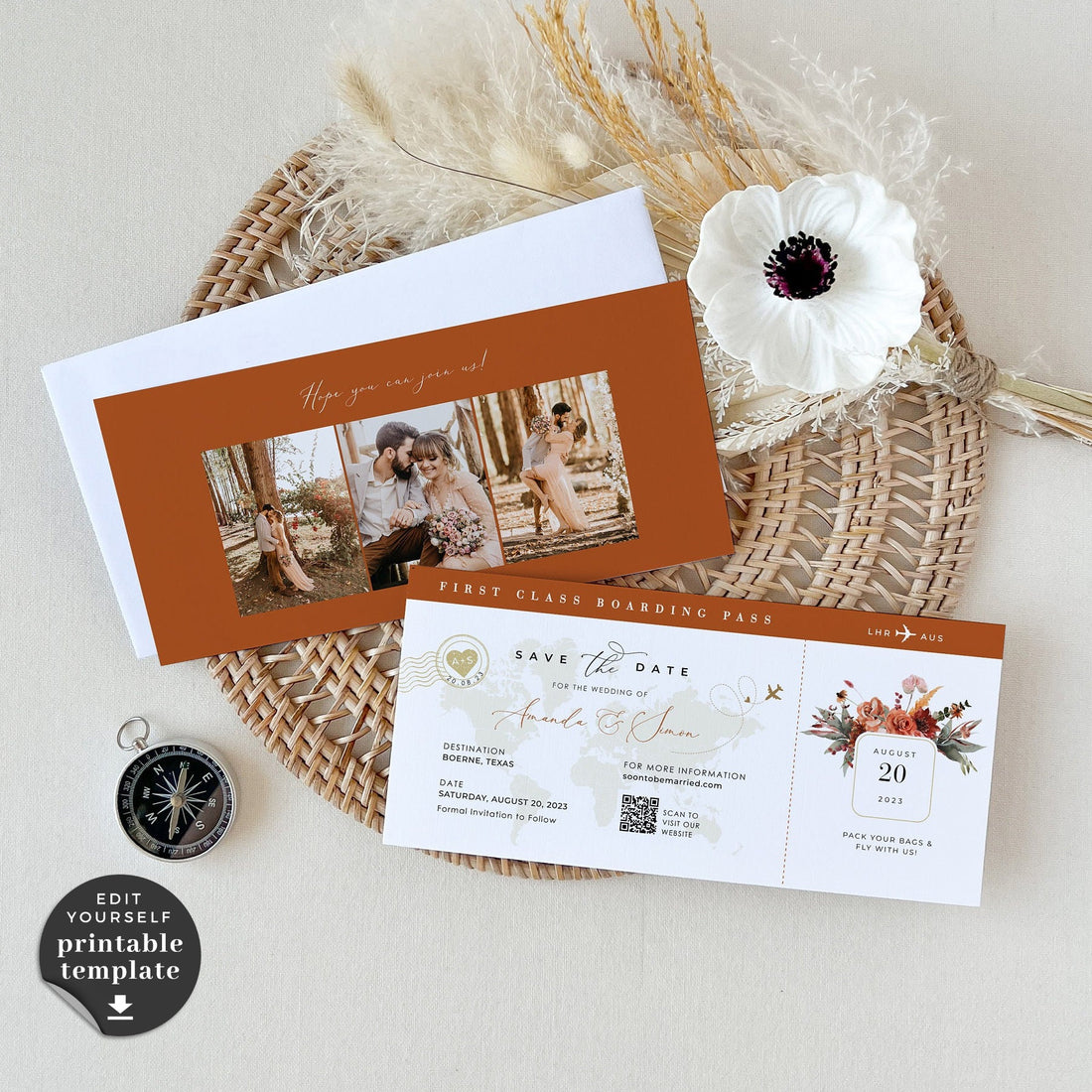 SCARLETT Boarding Pass Save the Date Template