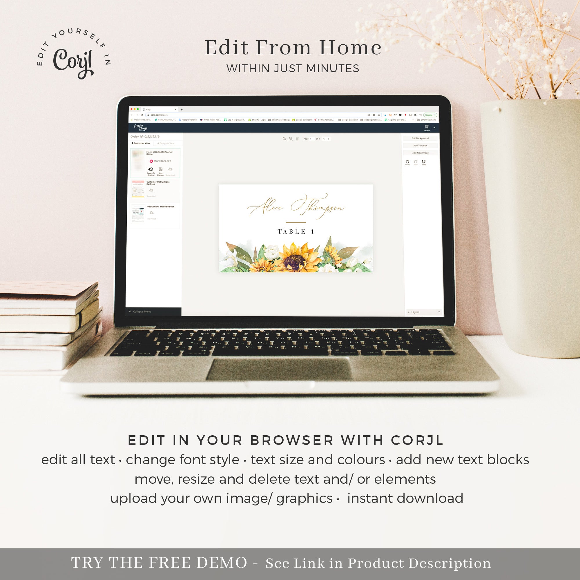 Marisol | Sunflowers Wedding Place Cards Template