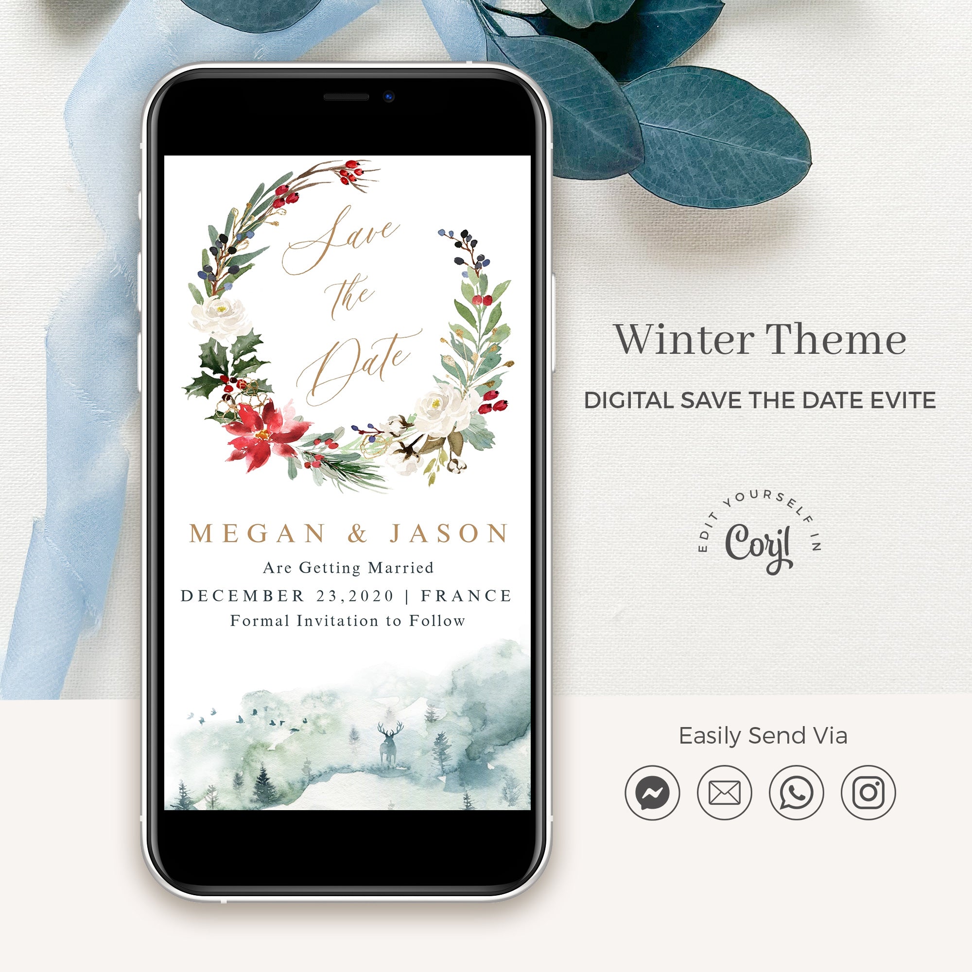 Natalia | Christmas Themed Wedding Save the Date Evite