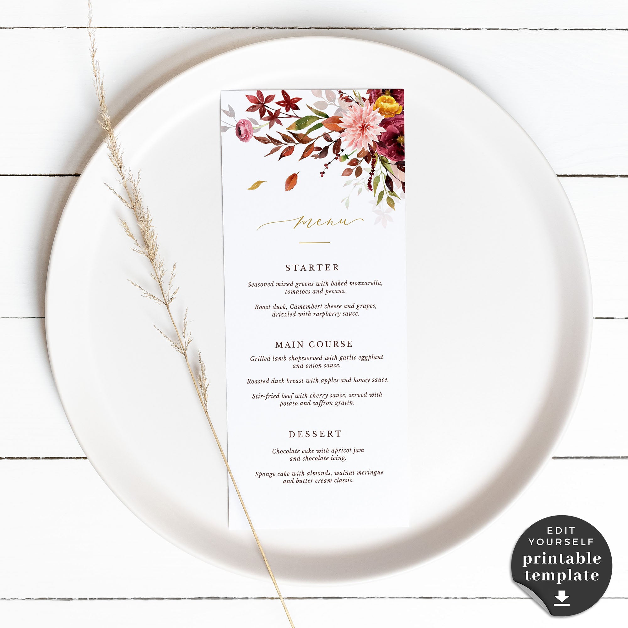 Ambra | Template for Wedding Menu