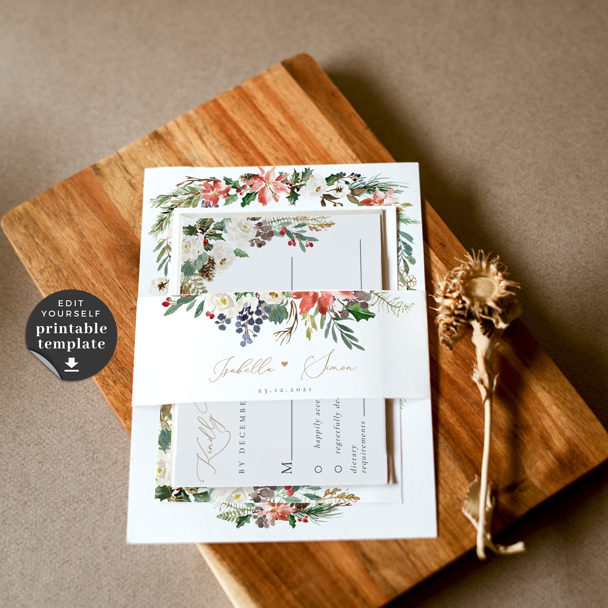 Natalia | Christmas Themed Wedding Invitation Suite Template