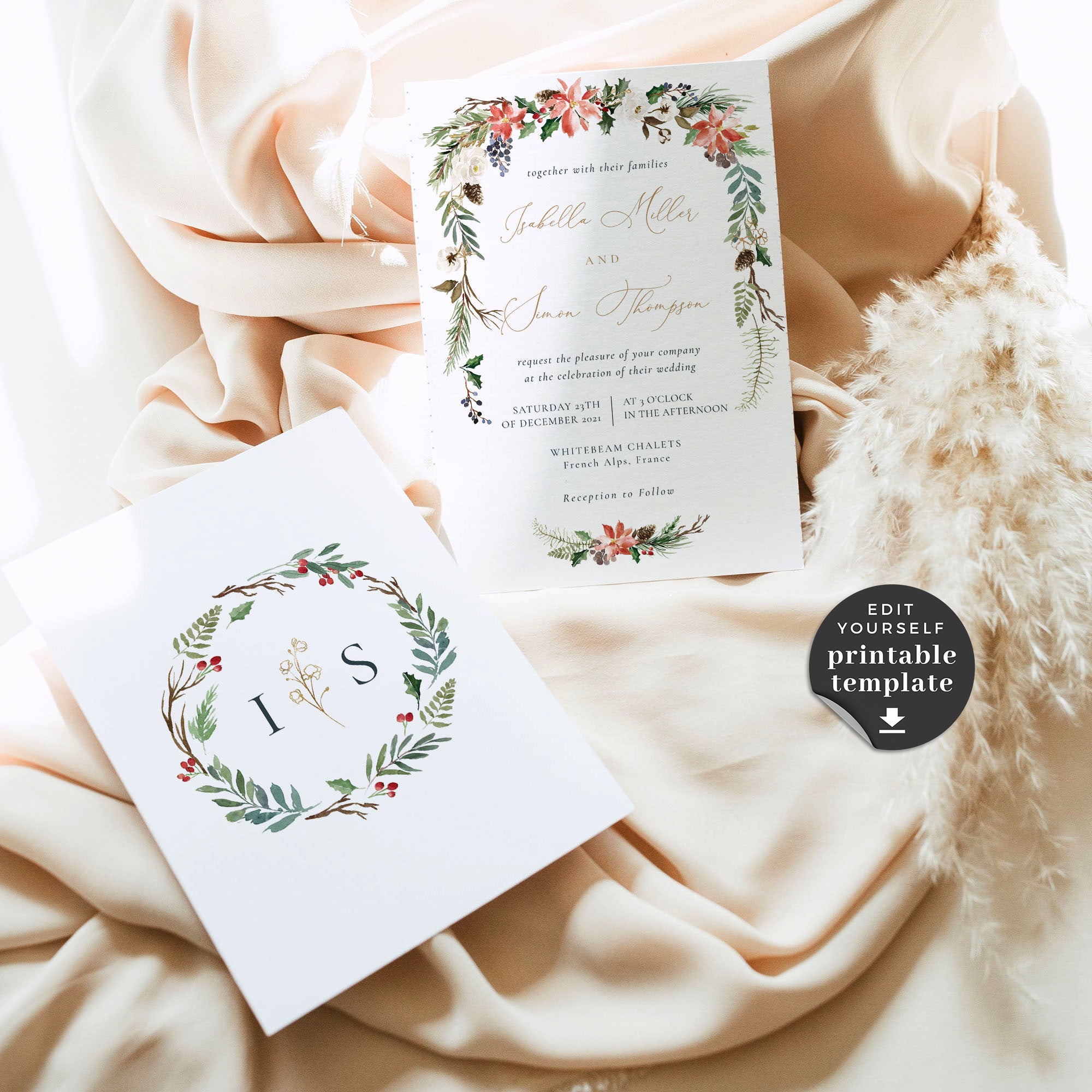 Natalia | Christmas Themed Wedding Invitation Suite Template