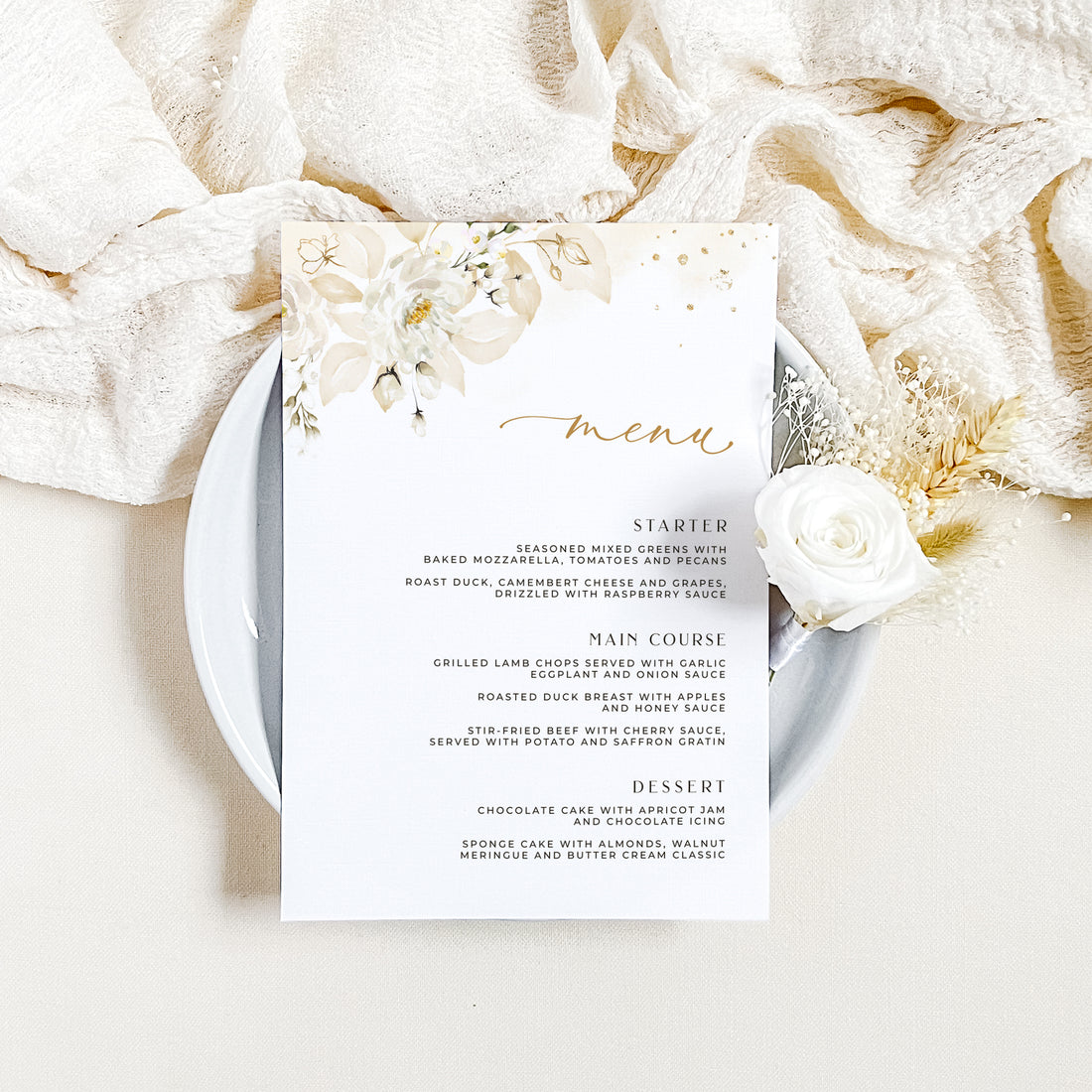 Dora | Printable Wedding Menu Template