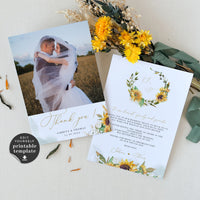 Marisol | Printable Sunflowers Wedding Thank You Cards With Photo
