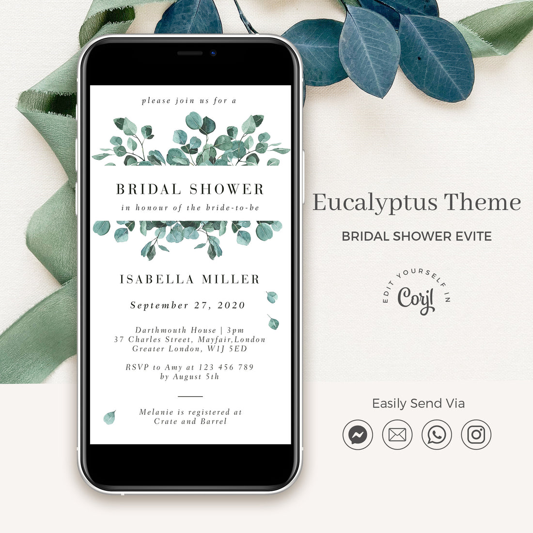 Luisa | Eucalyptus Bridal Shower Electronic Invitation